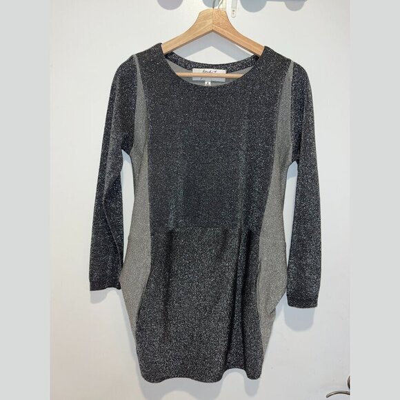 Badgley Mischka Gray & Black Long Sleeve Sparkle Bodycon Dress Women’s Size M - Picture 1 of 9